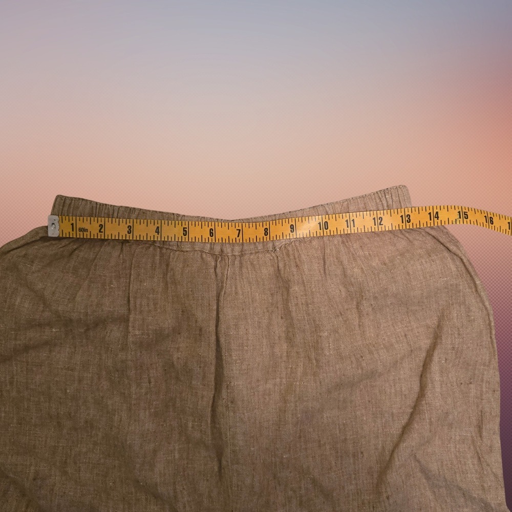 FLAX by Jeanne Engelhart Tan 100% Linen Maxi Skirt Elastic Waist Womens M Boho - Picture 10 of 10